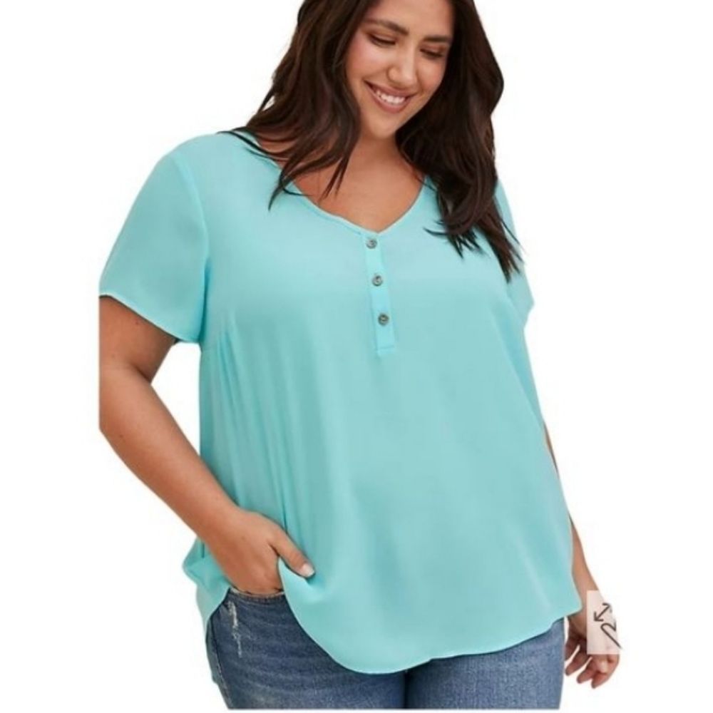 GEORGETTE HI-LOW BUTTON DETAIL BLOUSETeal Turquoise 2x